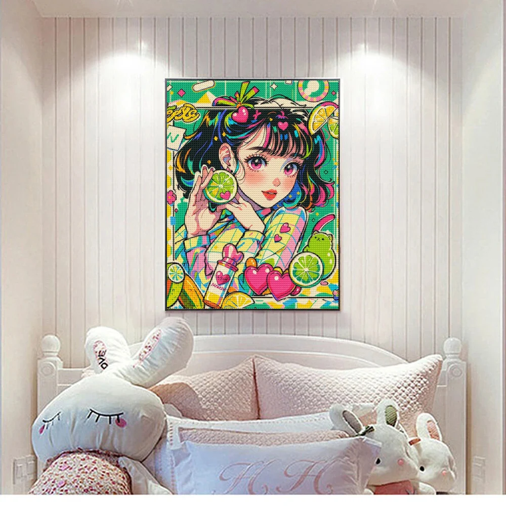 AB Diamond Painting Cartoon Girl Mosaic Cross Stitch Inlaid Water Diamond Embroidery Art Diamond Handicraft Hobby Set Gift