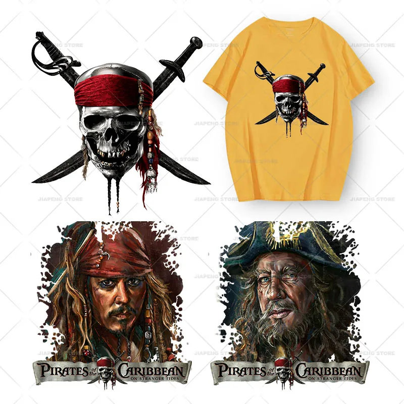 Pirates of The Caribbean Patches Iron on Transfers for Jacket Captain Skull Heat Thermal Transfer for Clothes Punk Badge DIY