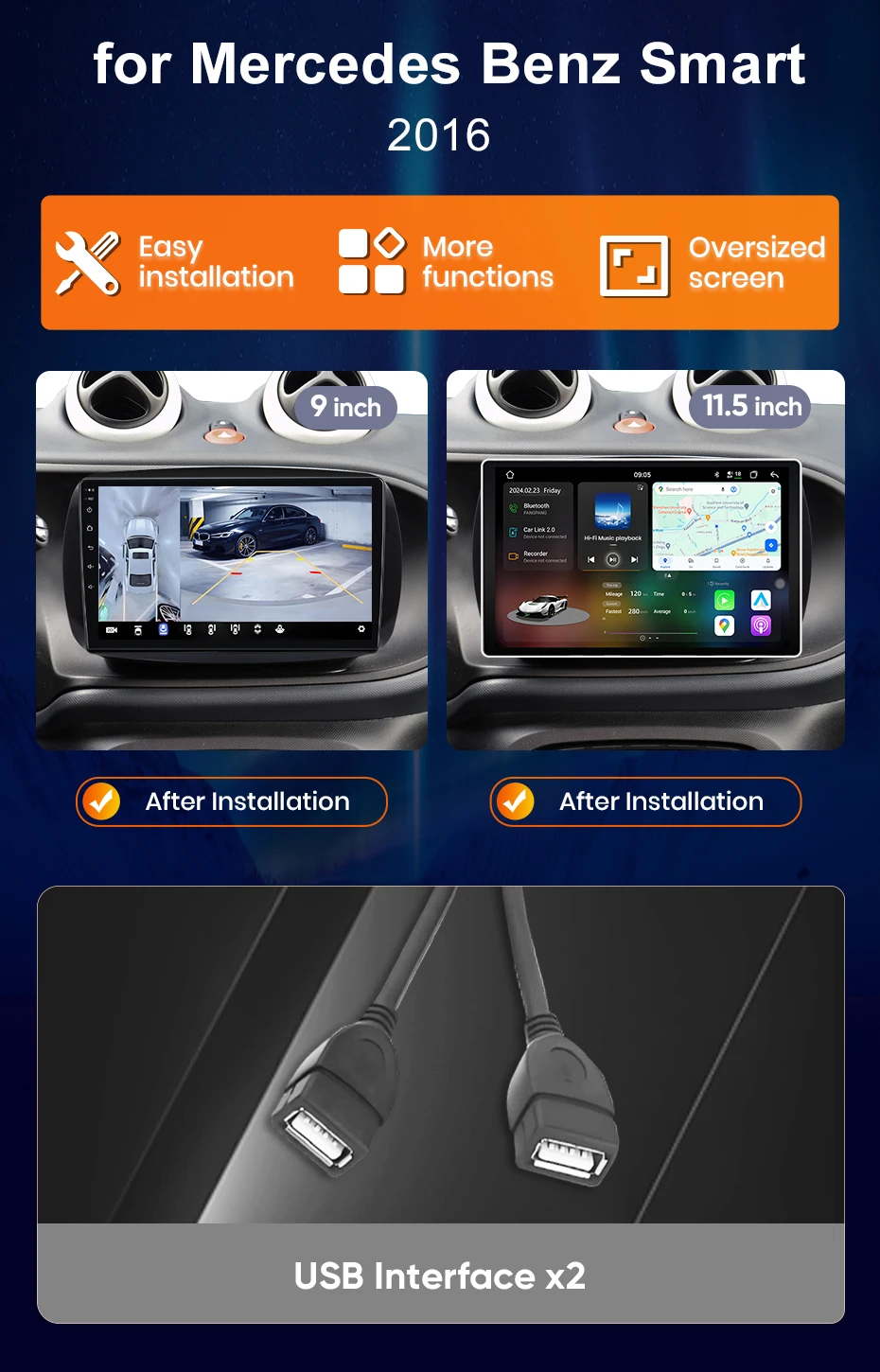 Junsun 8-Kern Wireless CarPlay Android Auto Auto Radio Für Mercedes Benz Smart 453 Fortwo 2014-2020 4G WiFi GPS Navigation Stereo – Detail 2