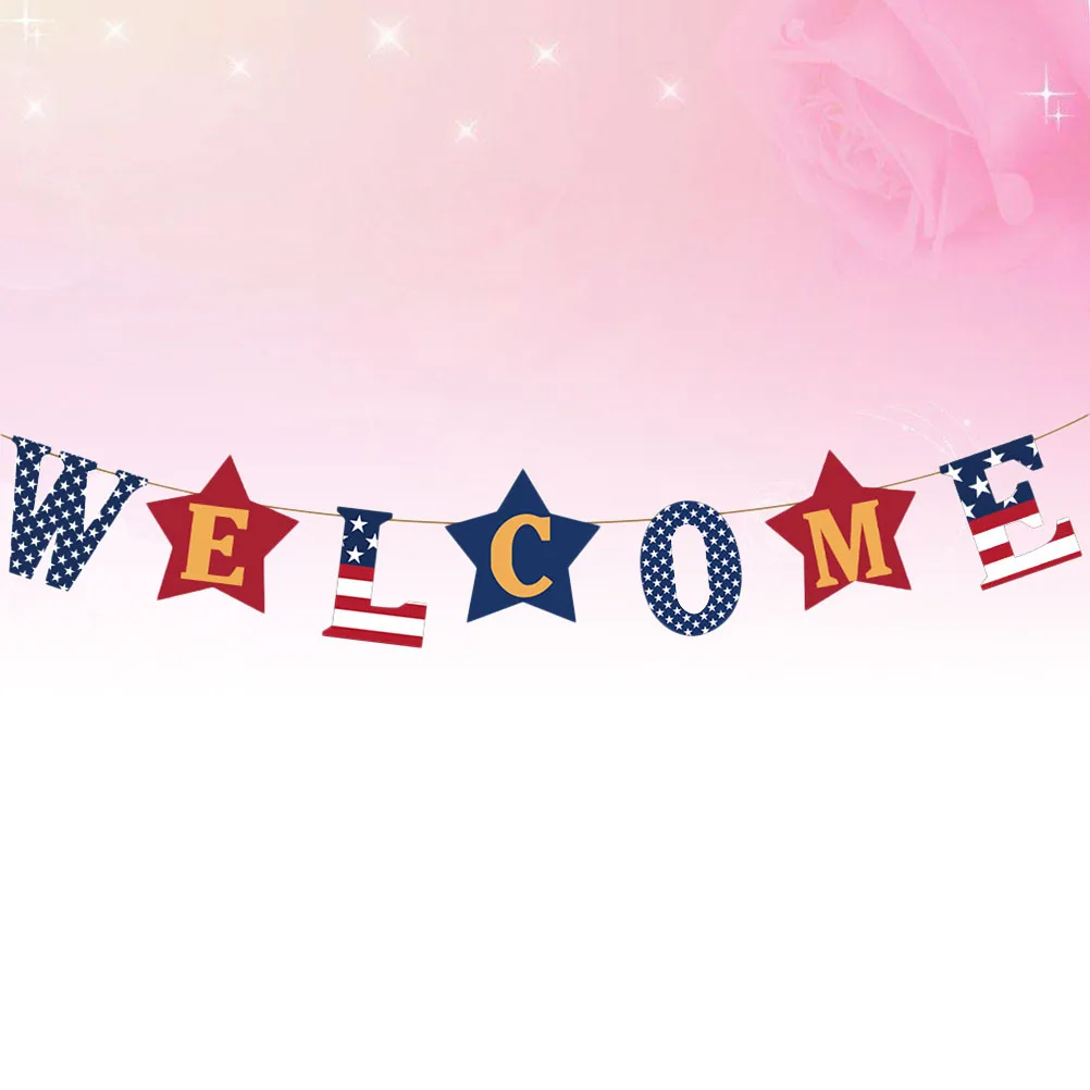 

Colorful Burlap Banner USA Themed Independence Day Decorations Welcome Art Garland Photo Prop for 4th of July Party Patriotic