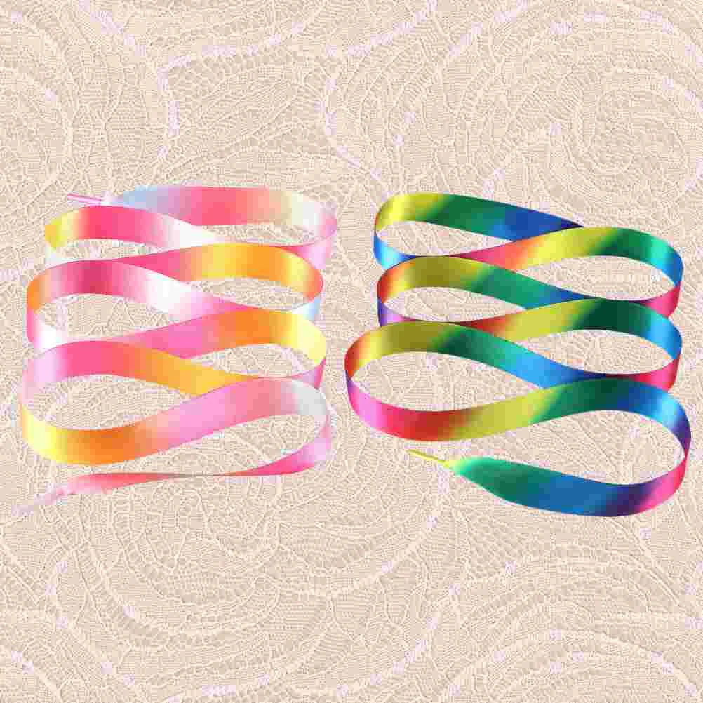 2 Pairs Rainbow Shoelaces Fine Workmanship Polyester Ribbon Glossy Sports Shoes Tie