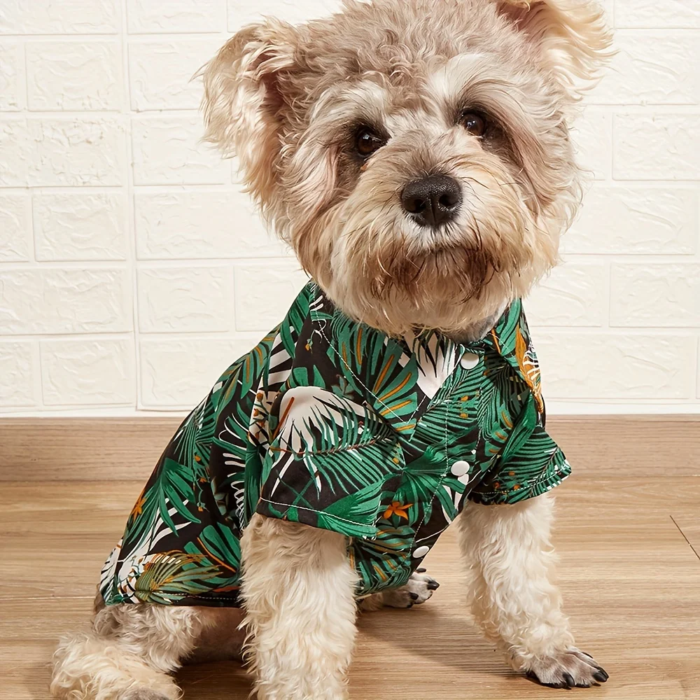 

Summer Seaside Vacation Dog T-shirt, Palm Leaf Printed Pet Clothing, Durable Washable Fashionable Dog Clothes