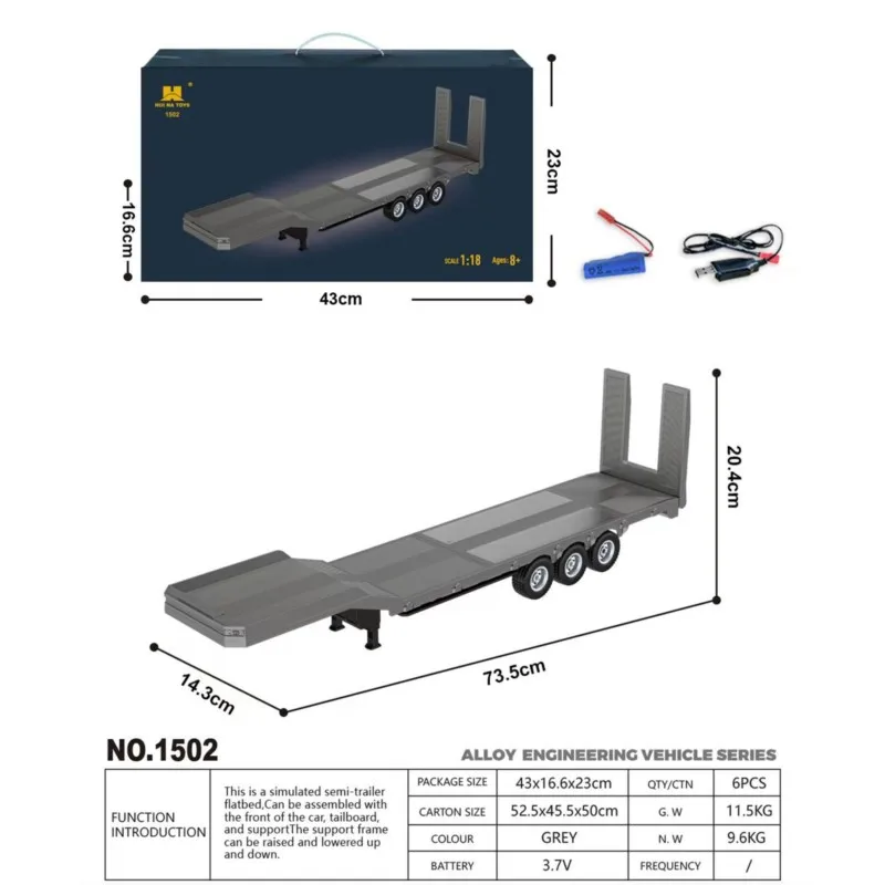 1502 Nieuwe Huina RC Trailer 1/18 3 Axle Plastic Oplegger Flatbed voor 1:18 770 s RC Tractor Truck Afstandsbediening Voertuig Model