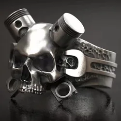 Hip-hop Retro New Simple Steampunk Heavy Skull Ring Gothic Wrench Screw Skull Ring Men and Women Rock Street Party Accessories
