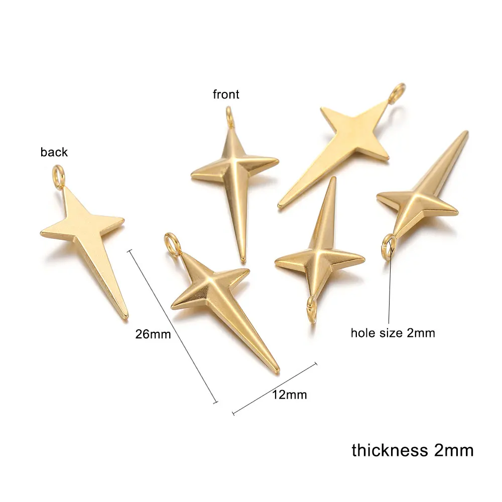 5Pcs Stainless Steel Gold Color Long Star Charms Pendant for DIY Pendants Necklace Jewelry Making Wholesale