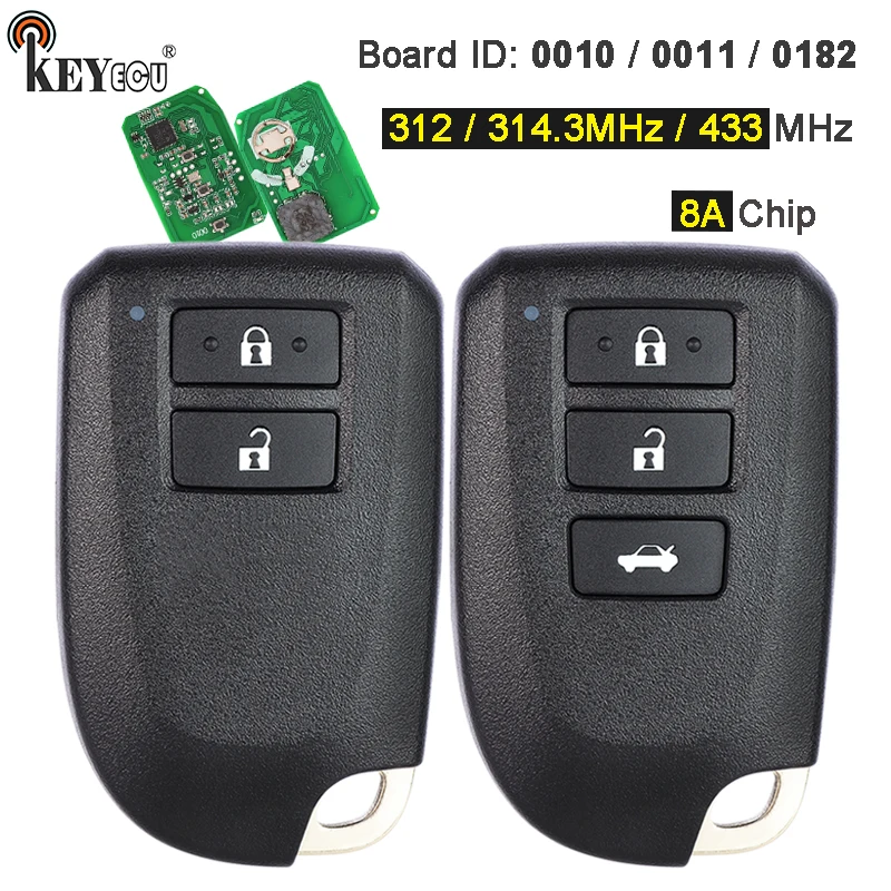 KEYECU 312MHz /314.3MHz / 433MHz 8A Chip Board ID: 0010 / 0011 / 0182 Smart Card Remote Key Fob for Toyota Yaria L Yaria Vios