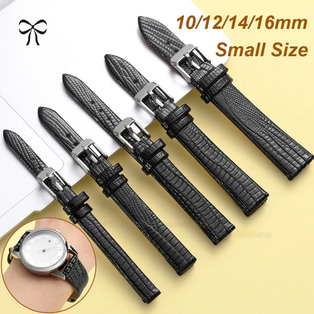 10mm 12mm 14mm 16mm Metal Pin Buckle Leather Watch Strap Lizard Patterned Thin Leather Watch Band Small Size Bracelets Accessory