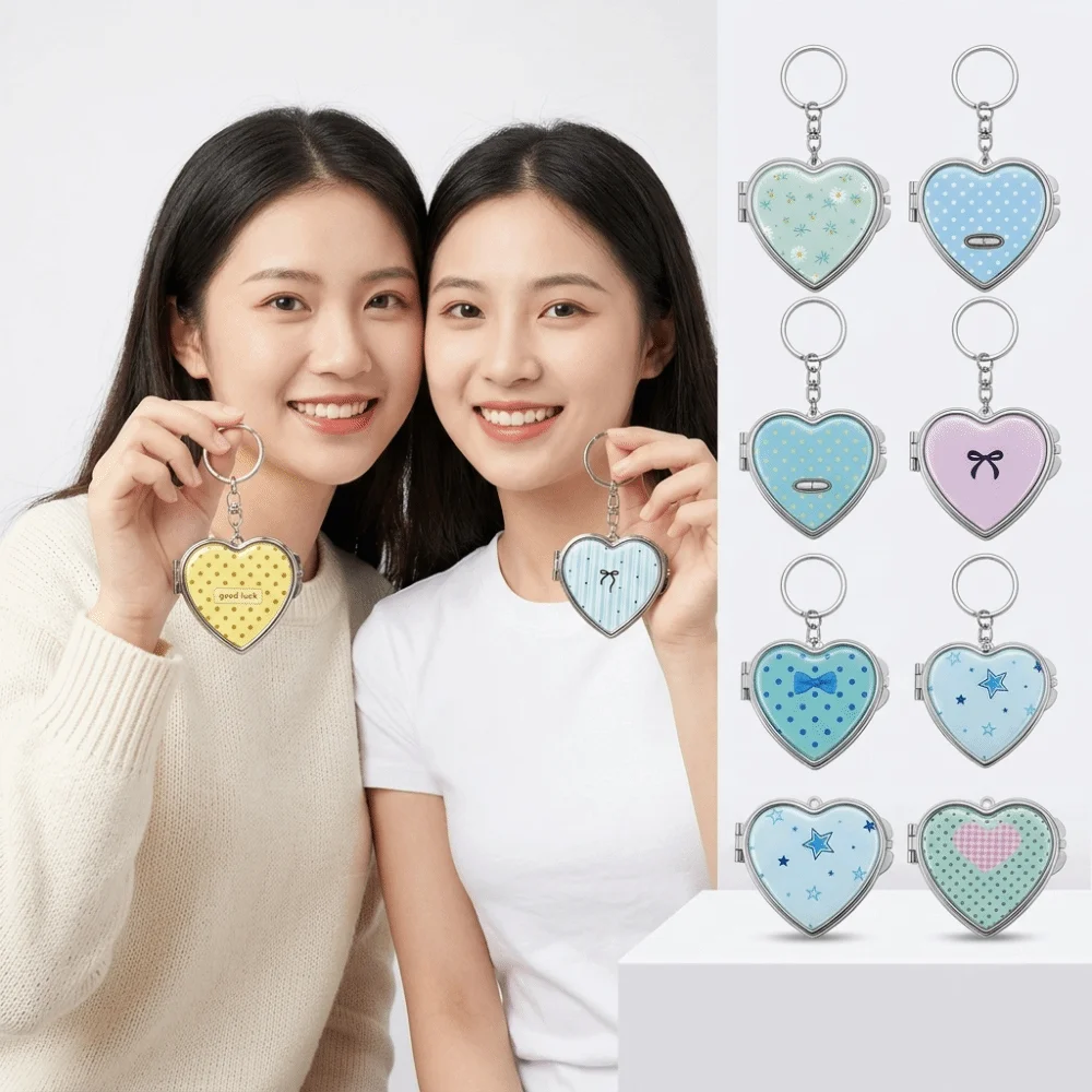 Acrylic Panel Keychain Alloy Hardware Heart Shaped Keychain Pendant Pastel Patterns Split Key Ring Key Ring Daily Carry