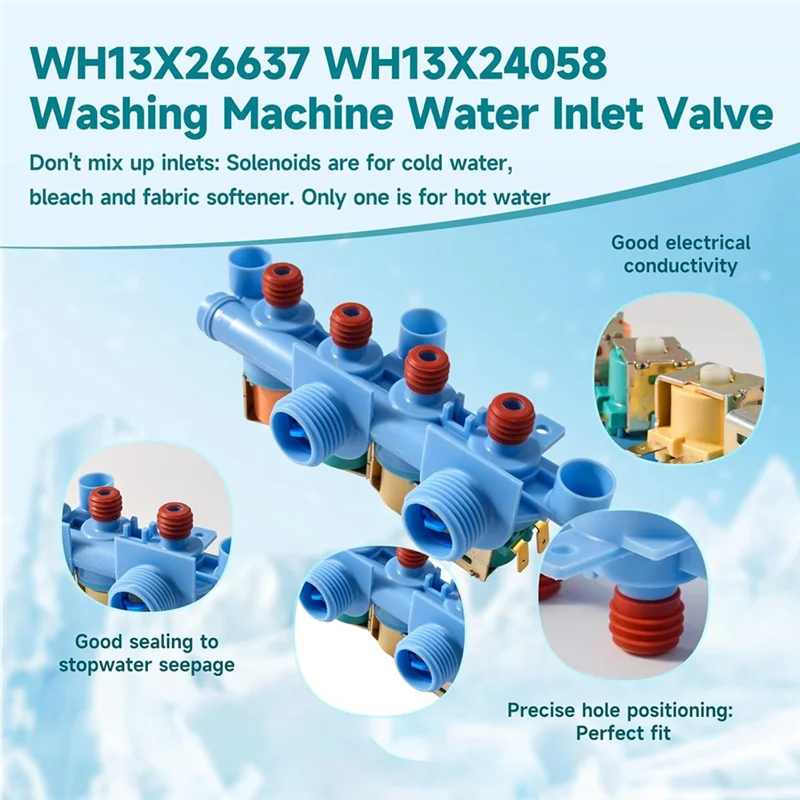 ABWM-مجموعة صمام مدخل المياه لنماذج غسالة GE GTW680 GTW725 GTW840 GTW845 PTW600 WH13X26637 WH13X24058 AP6282070