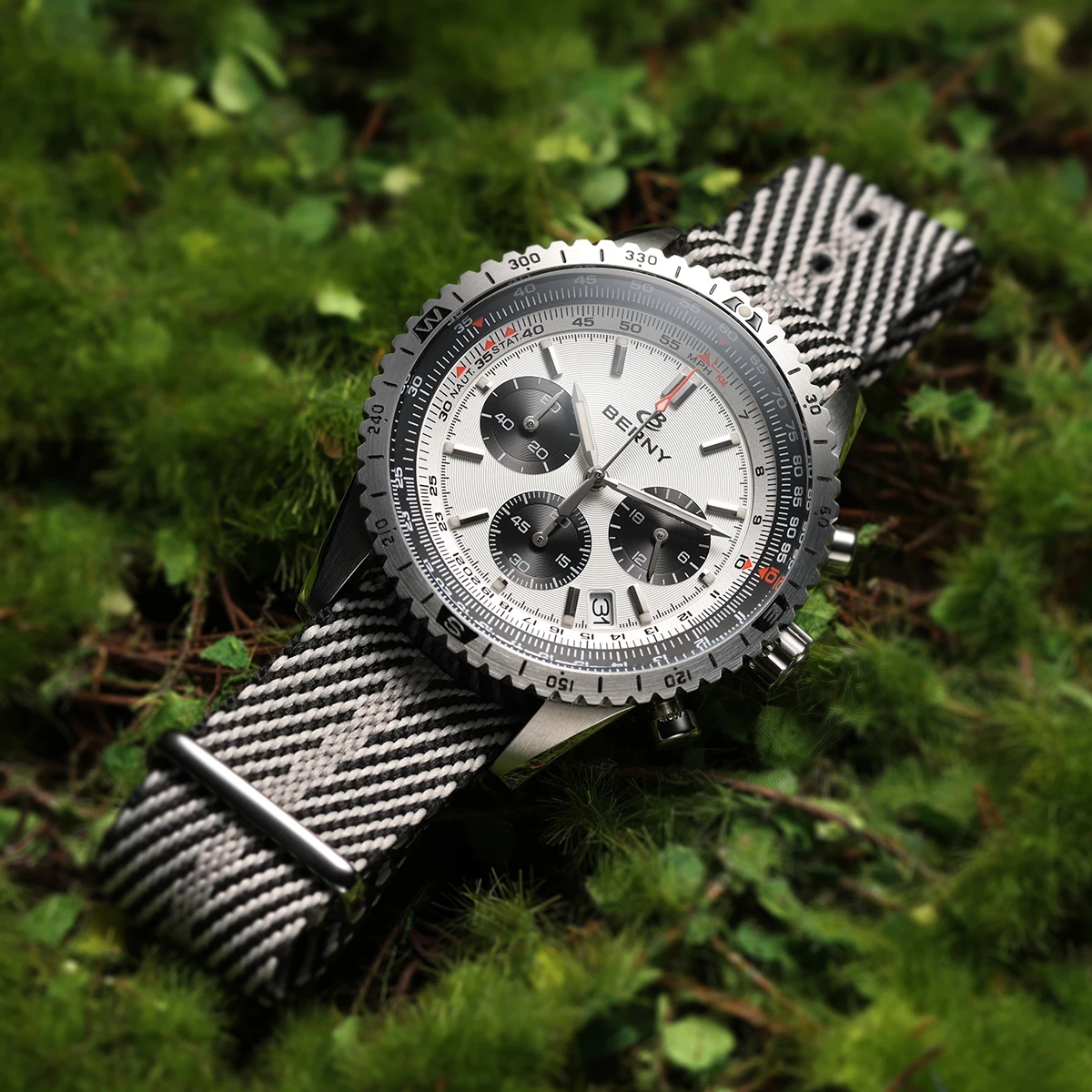 BERNY Chronographen-Uhren für Herren, superleuchtende, multifunktionale Quarz-Herrenuhr mit Datum, Saphir-Nylonarmband – Detail 17
