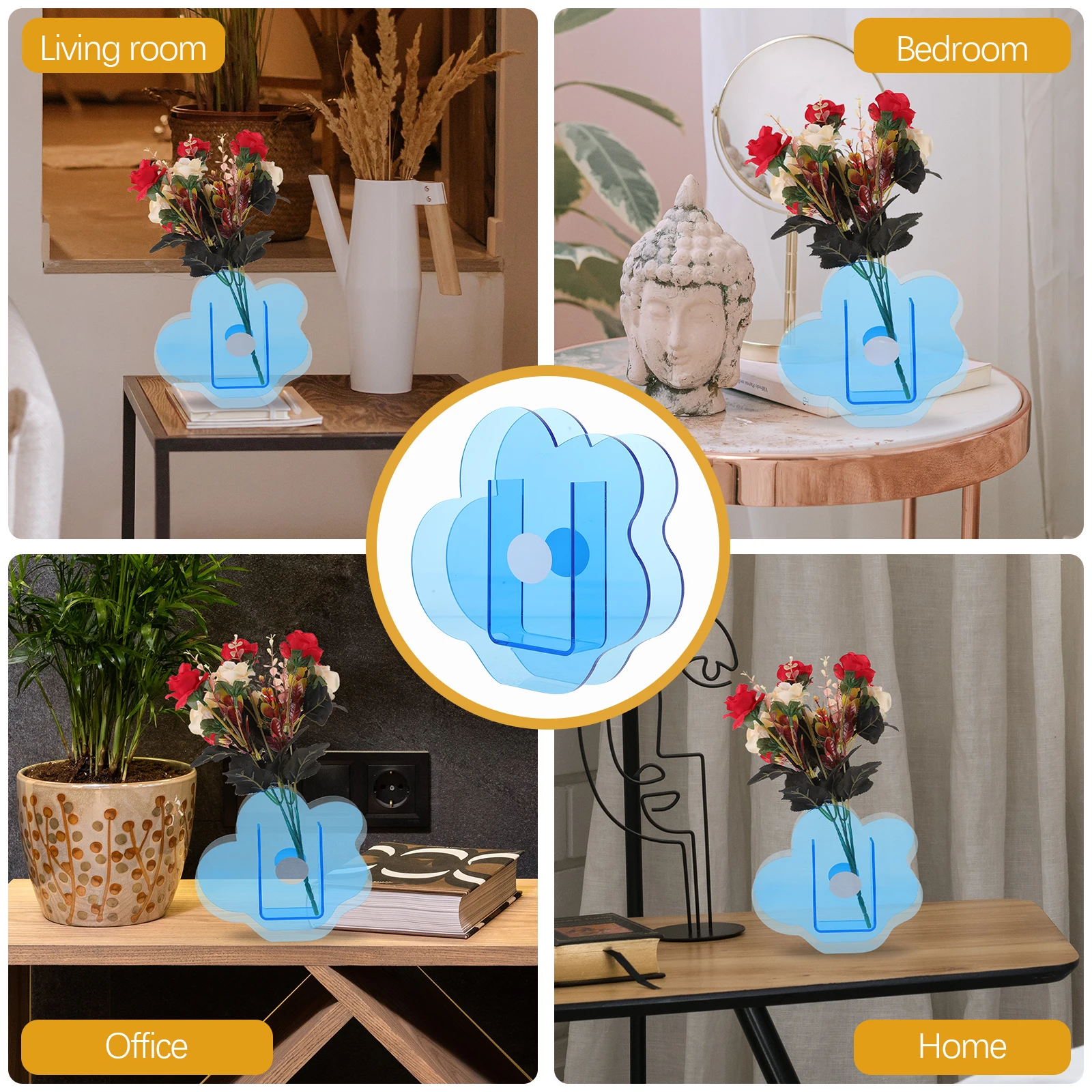 

1pc Acrylic Flower Vase Clear Blue Home Office Balcony Simple Style Fresh Nordic Wedding Centerpiece Decorative Container