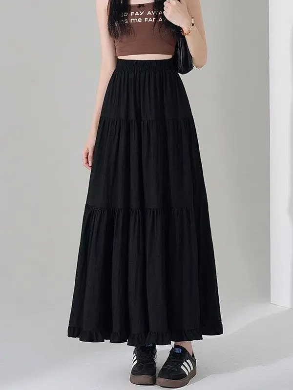 Summer Hit High Waist A-Line Midi Skirt Women's Half Body Puffy White Cake Skirt Slimming Versatile Girls' Skin-Friendly Brea...