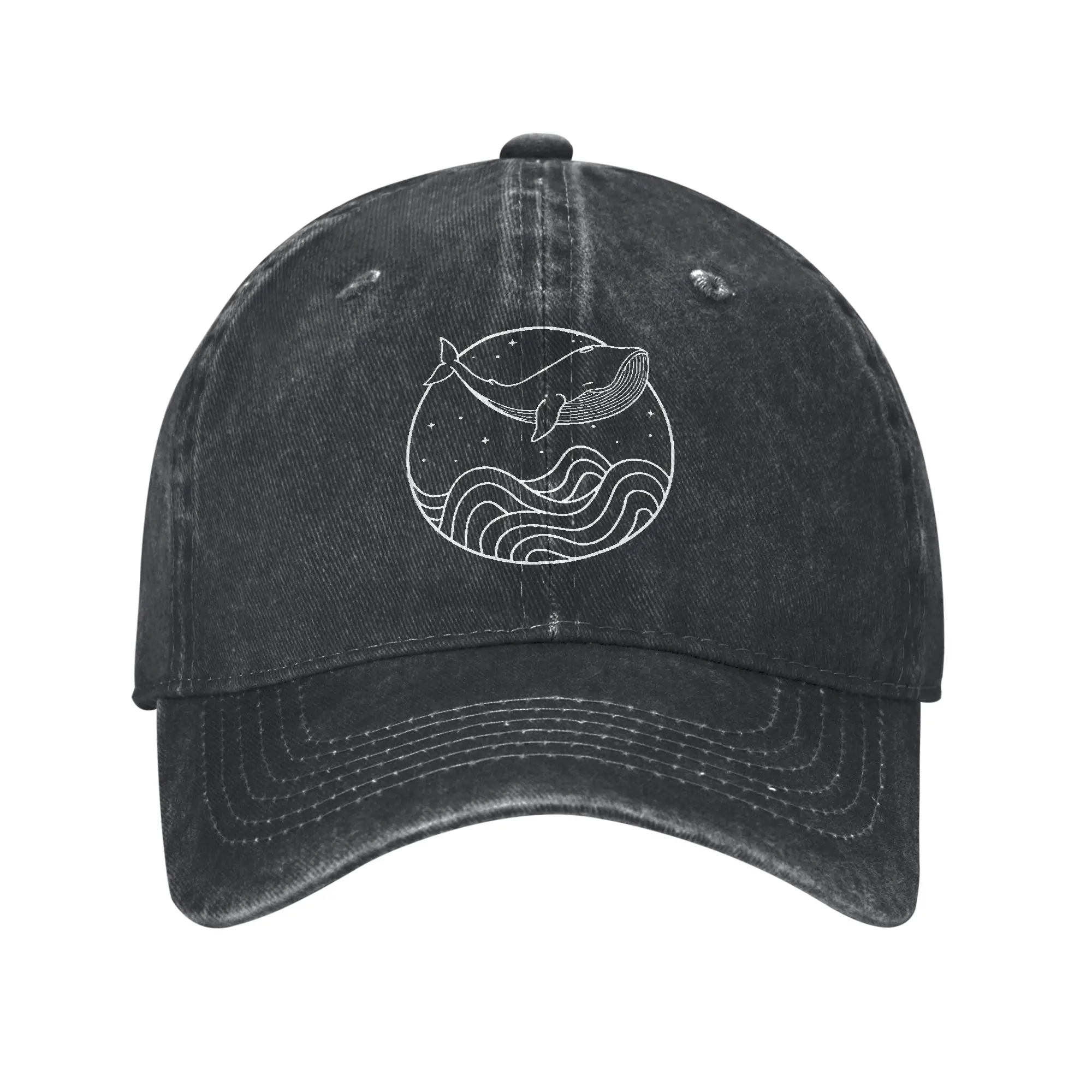 Ocean Life Aesthetic Whale Waves Men Women Baseball Cap Wander Distressed Denim Hat Vintage Outdoor Activities Gift Snapback Cap