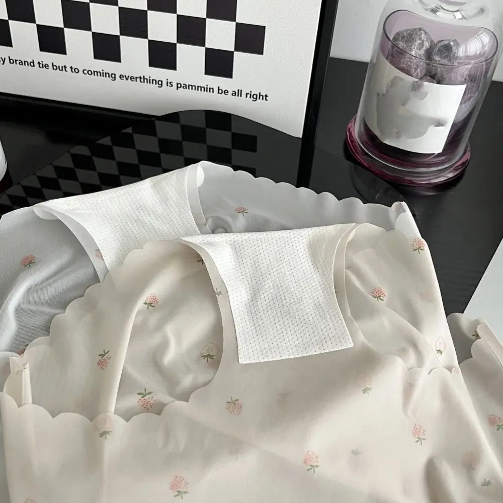 6 قطعة الملابس الداخلية الناعمة الحرير الجليد سراويل القطن المنشعب منتصف الخصر سلس ملخصات النساء رقيقة السروال الحلو الفراولة ملخصات هدية #2