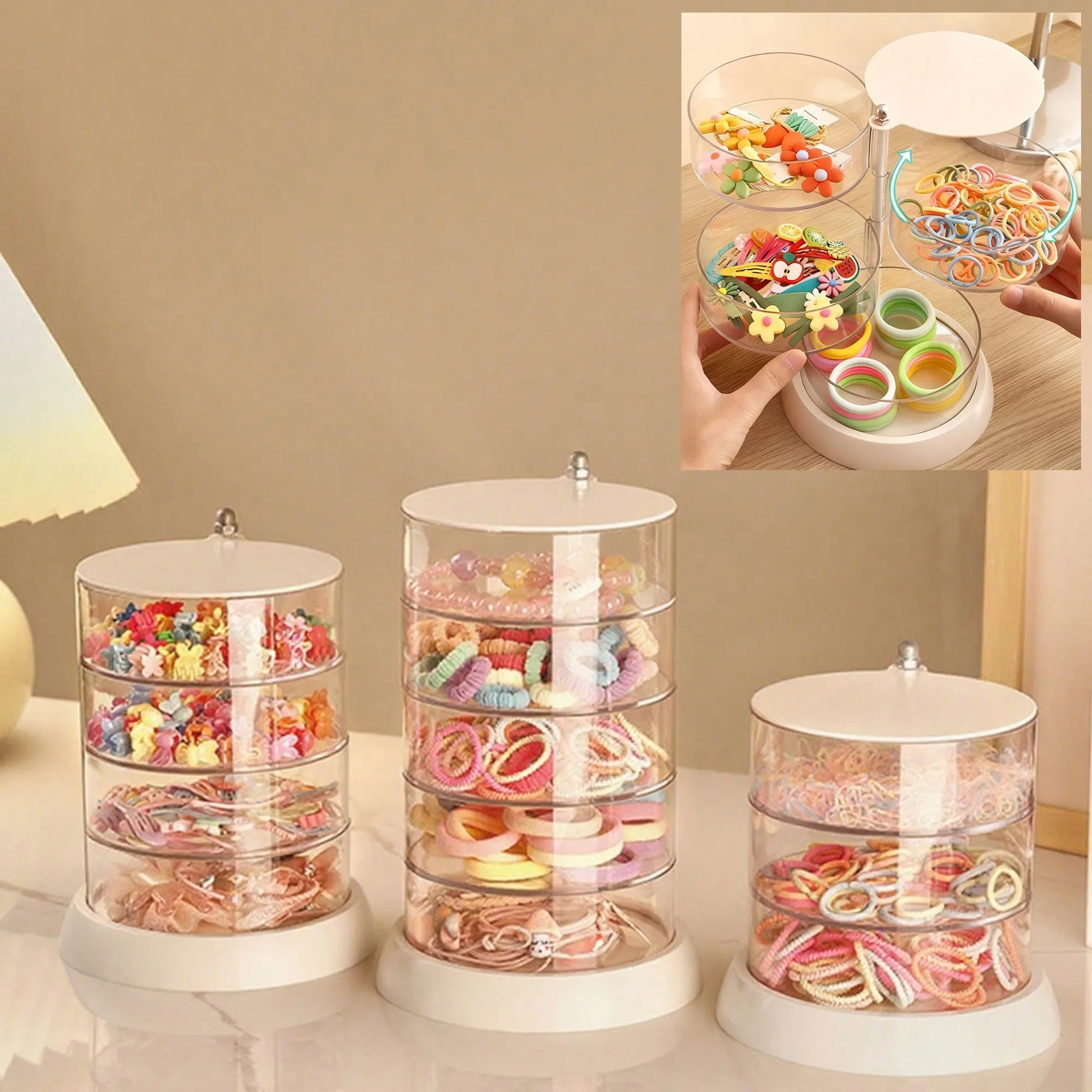 

1 шт., многослойная вращающаяся шкатулка для драгоценностей, аксессуары для волос, серьги, ожерелья, заколки, коробка для хранения головных уборов, подарок для девочек