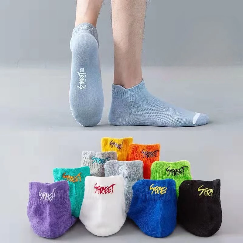 5 Paar Herren-Söckchen, modischer Buchstabe, sportlicher Stil, geruchsdicht, schweißabsorbierend, atmungsaktiv, unsichtbar, Laufsocken