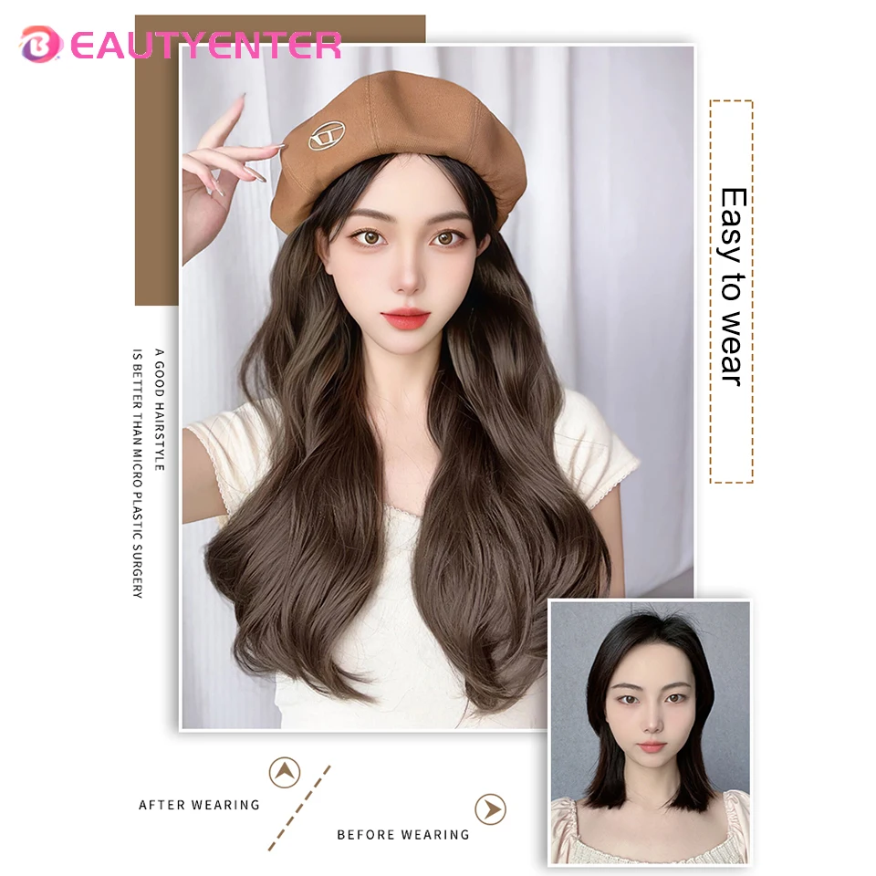 Hat wig women's fashion 2023 new beret long curly hair online celebrity Joker lazy wig hat.