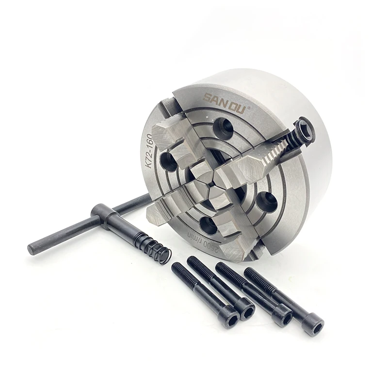SANOU Marca Mandril de Torno 160mm Mandril de Torno de 4 Mandíbulas K72-160 Mandril Independente Mandril de Torno de Metal Mandril de 4 Mandíbulas para Torno de Banco