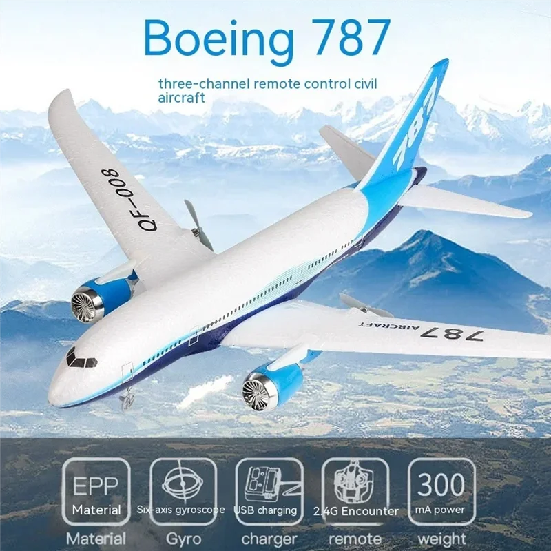 M05K Boeing 787 Glider Model 2.4G Electric Remote Control Three-Channel Fixed Wing Aircraft Airplane Toy Model For Kids-Blue Dur