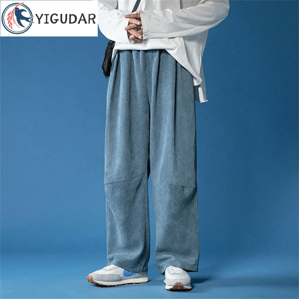 

2023 Autumn and winter Casual Pants Men Japanese Retro Corduroy Trousers Fashion Elastic Waist Loose Straight Mens Sweatpant