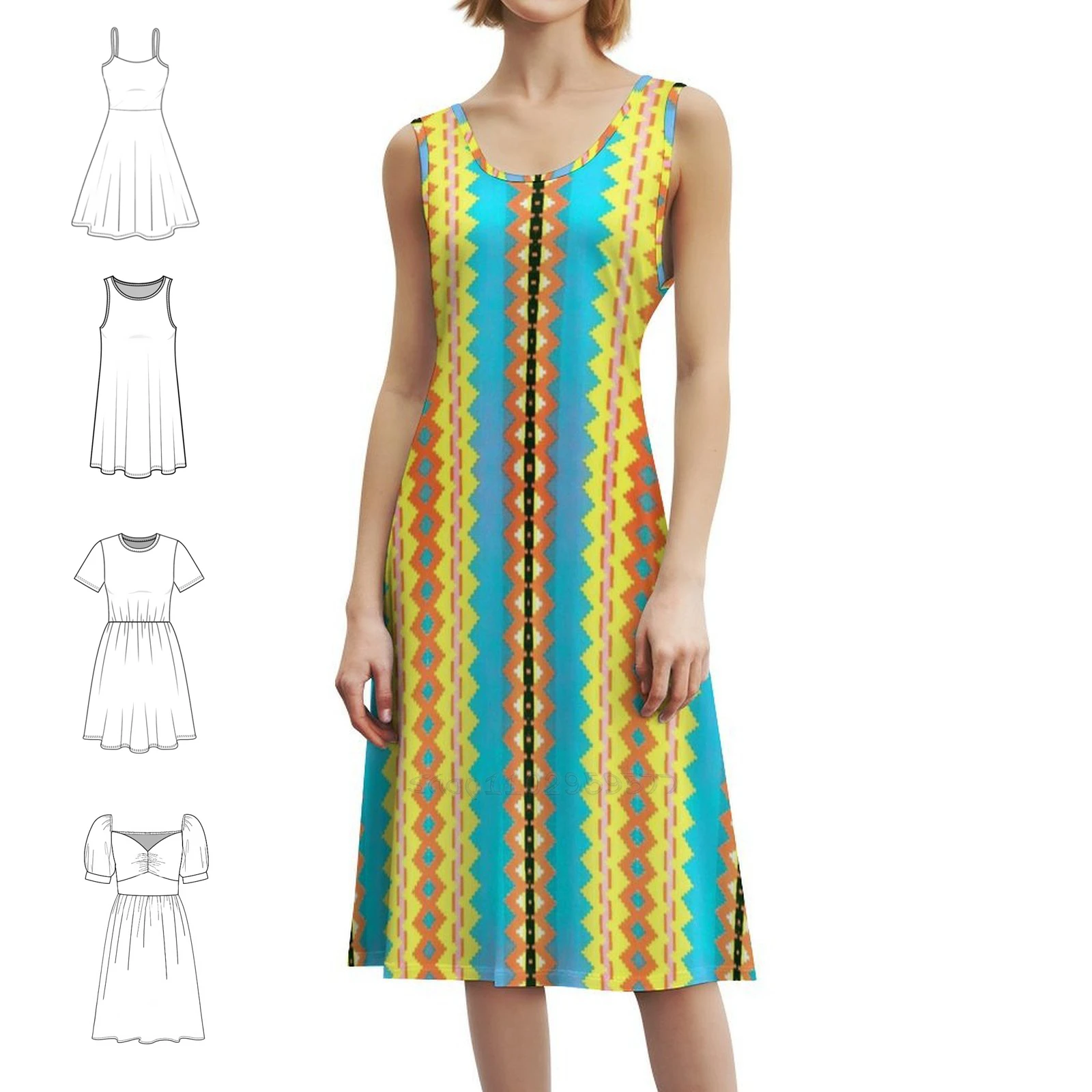 

Navajo Colors 37 By Hypersphere Богемное платье без рукавов для женщин Пляжные вечерние платья с принтом Платье с тканым ковром Navajo для девочек