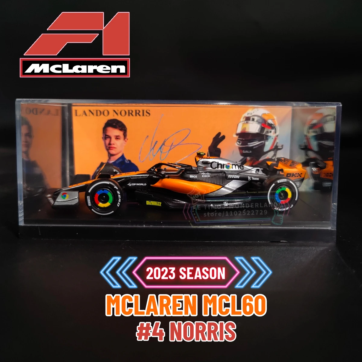 Bburago 1:43 F1 2023 British GP Mclaren MCL60 Replica Car Model Signature Showcase Formula 1 Toy Miniature Art Figure Xmas Gift