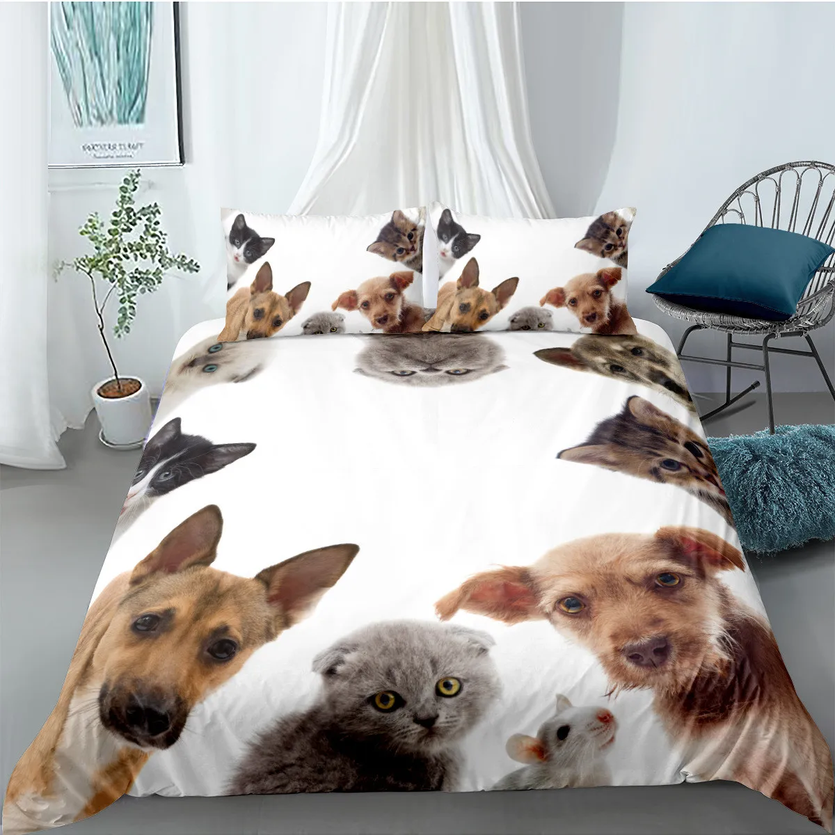 

Cute Cat and Dog Print Home Textile Bedding - Quilt Cover & Pillowcase Set, Available in Single, Double, Queen & King Sizes