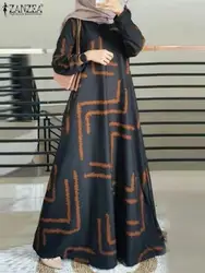 Vintage Muslim Dress Abaya ZANZEA Women Spring Maxi Sundress Long Sleeve IsIamic Robe Kaftan Bohemain Floral Printed Vestidos