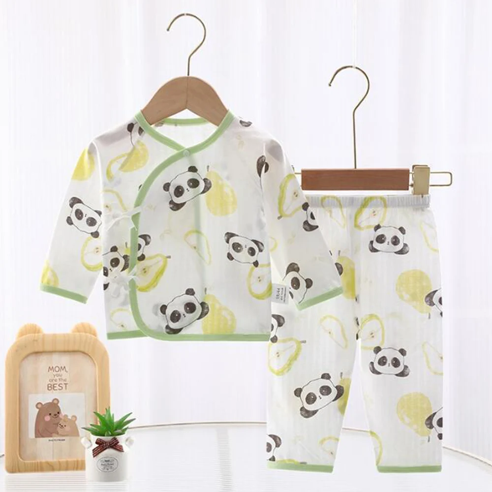 Newborn Baby Girl Clothes Cotton Summer Long Sleeve Tops Pants Two Pieces Thin Type Air Conditioning Baby Boy Outfits