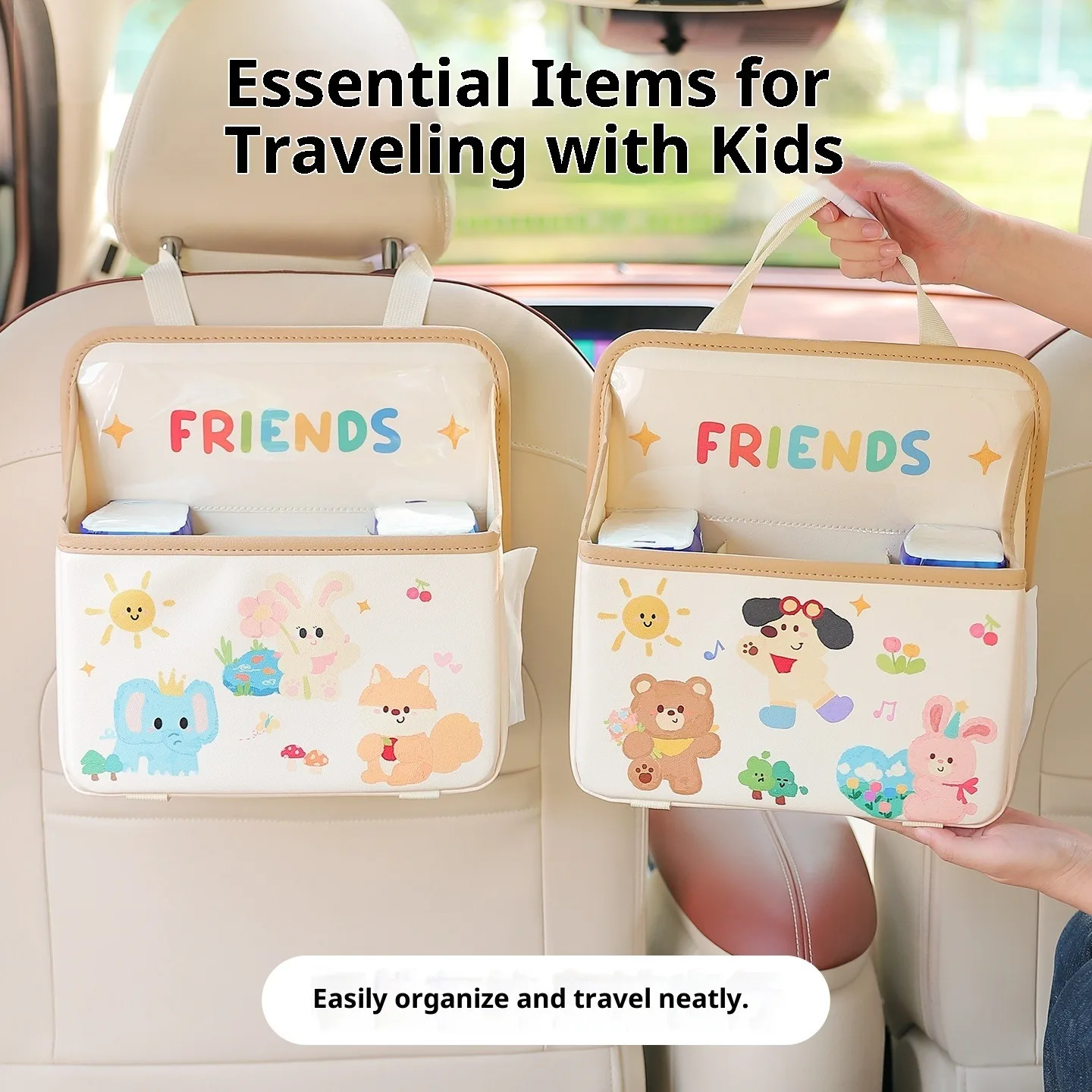 

Car Leather Trash Can Multi-functional Car Chair Back Hanging Trash Can Cartoon Storage Box Car Large-capacity Storage Supplies