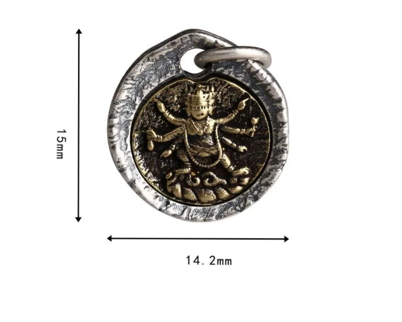 Handmade 925 Silver Tibetan Buddhist Mahakala Charm Sterling Hindusm Buddha Pendant Good Luck Amulet