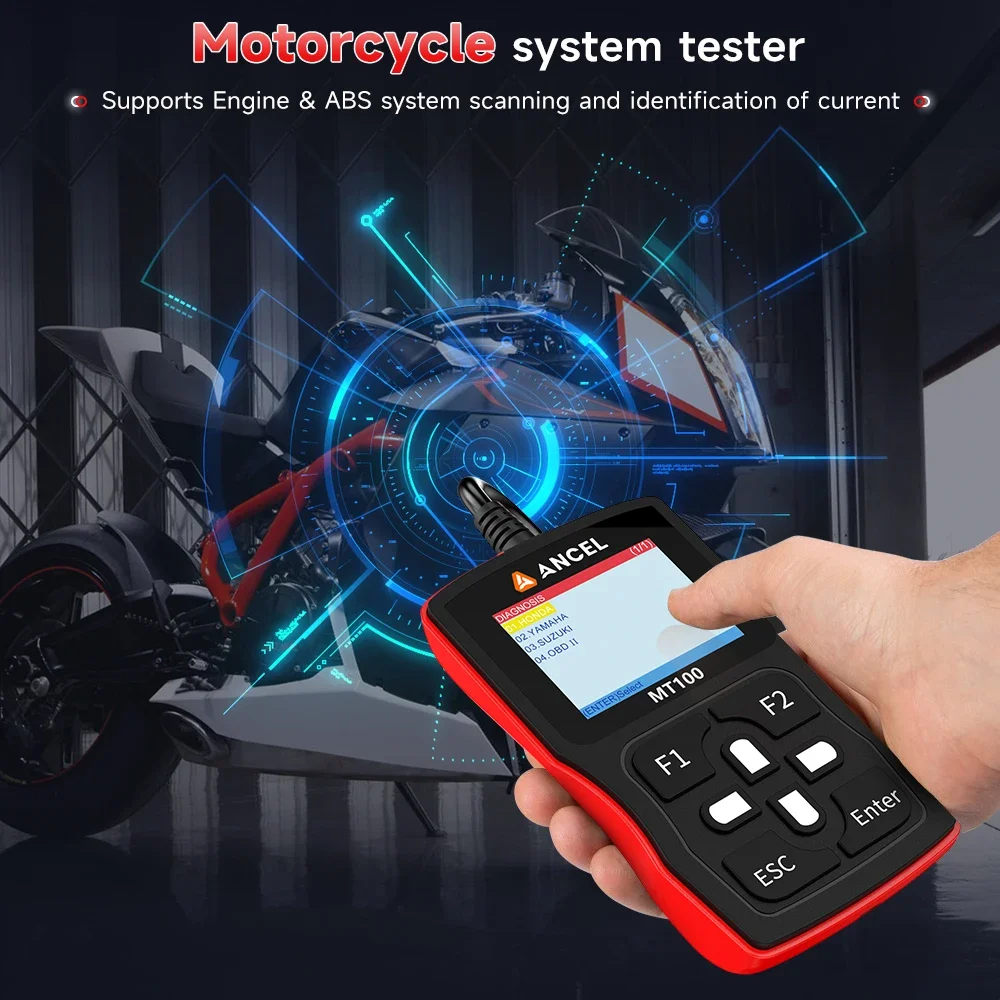 ANCEL MT100 Motorcycle Scanner Engine System Diagnostic Tool OBDII Motorcycle For Honda/Suzuki/Yamaha/