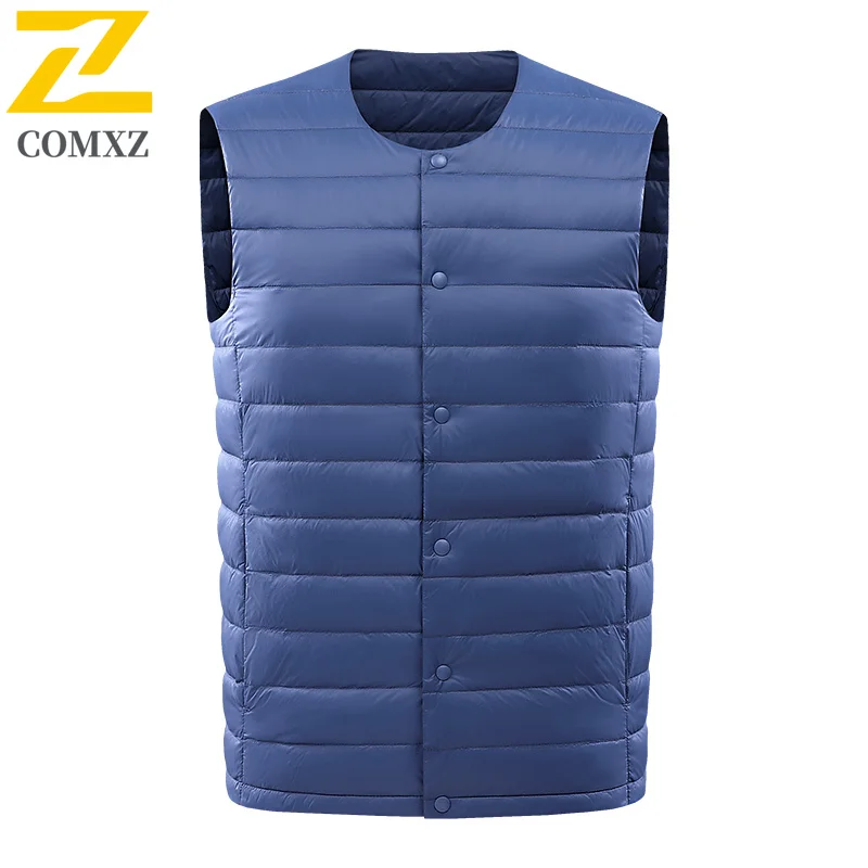 

Men Down Jacket Lightweight Outdoor Work Cold Resistant Sleeveless Vest Round Neck Single Row Button Design Comfort Winter Coat