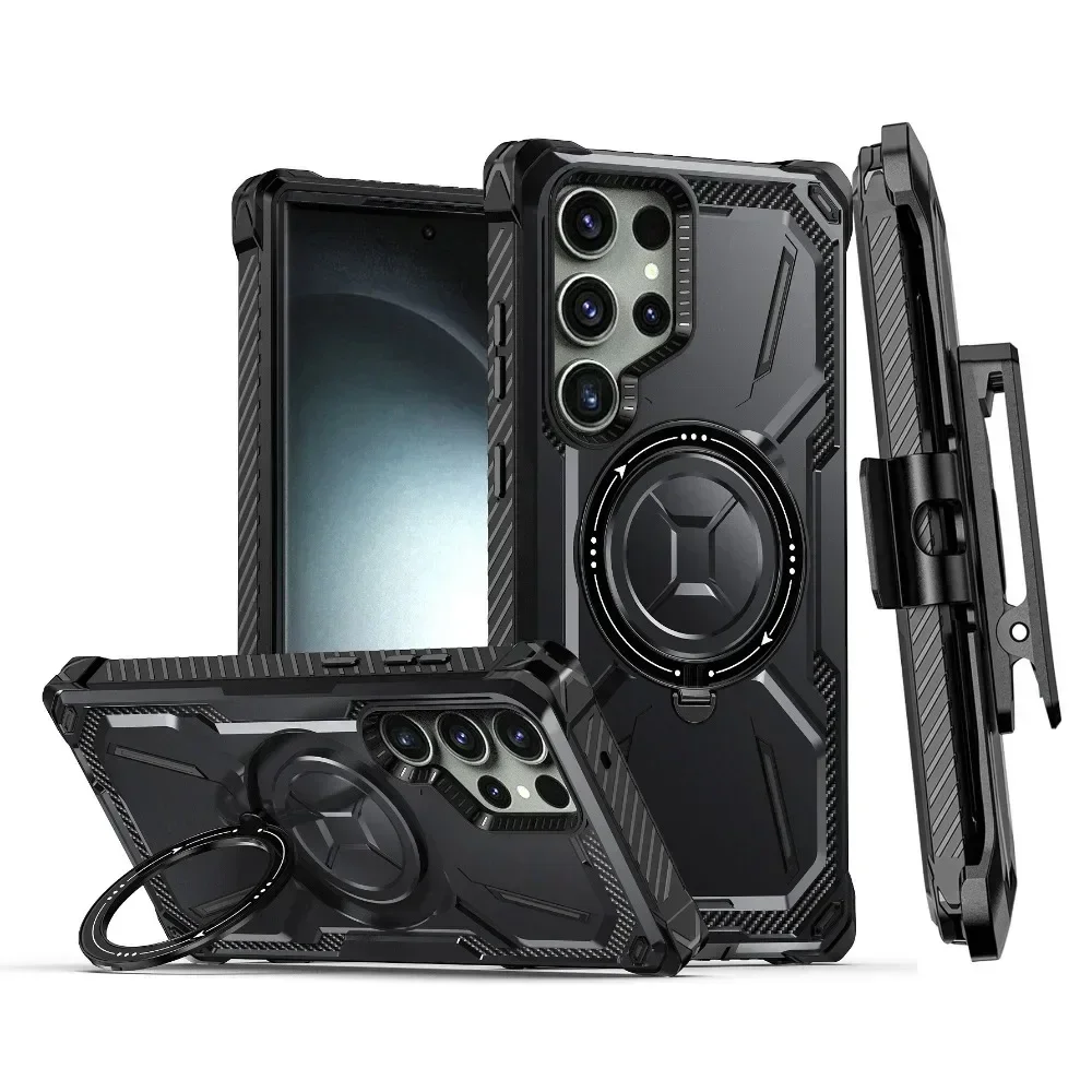 For Samsung Galaxy S22 S23 S24 S25 Ultra Plus Armor Rugged for MagSafe Magnetic Phone Case with Ring Holder Belt Clip Holster