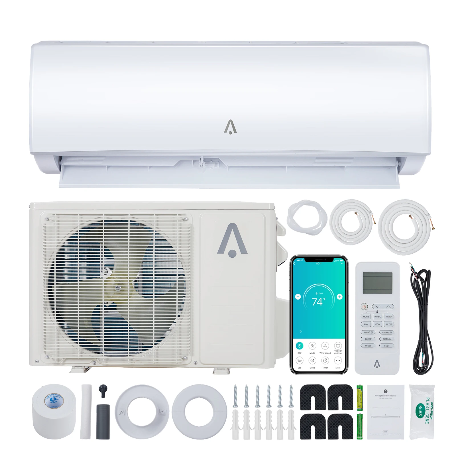 12000 BTU Mini Split Air Conditioner & Heater, 21 SEER2 r454b Inverter Ductless AC with WiFi Control,550 Sq.Ft.,installation Kit