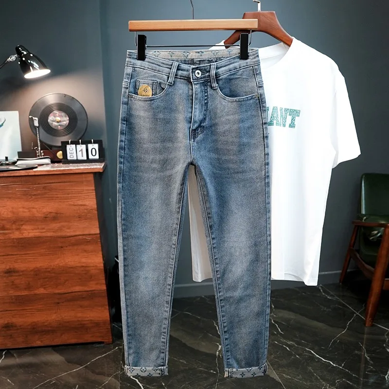 

2024 Man pants Spring and Autumn Season Jeans Men's Slim Fit Small Feet Pants Elastic Slimming Style Casual Pants