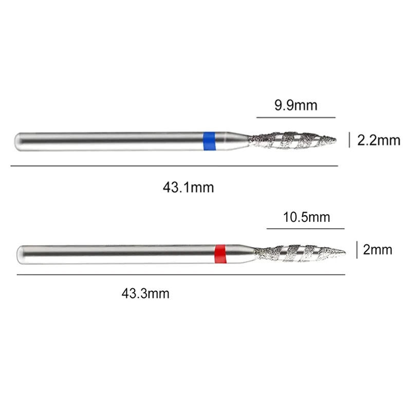 2 Stuks Vlam Cuticula Boor Bit Set Voor Russische Manicure, Veiligheid Diamant Nagel Boor Bit,3/32 ''Elektrische Cuticula Verwijderaar Bit