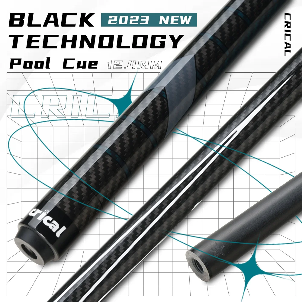 

CRICAL CL-01 Carbon Fiber Pool Cue Stick Black Technology Low Deflection 12.4mm Tip 3 * 8/8 Joint Pin Professional 1/2 Billiard