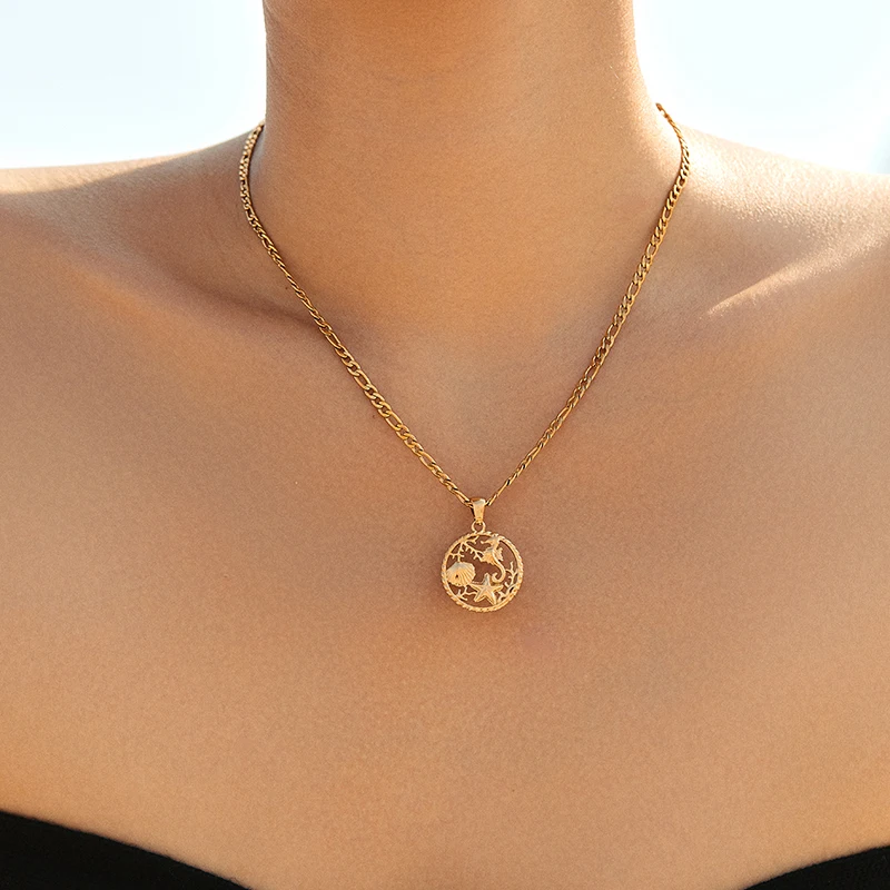 PRISCA | Fashion Stainless Steel Ocean Wind Necklace Starfish Pendant Women Charms Gift New 2026