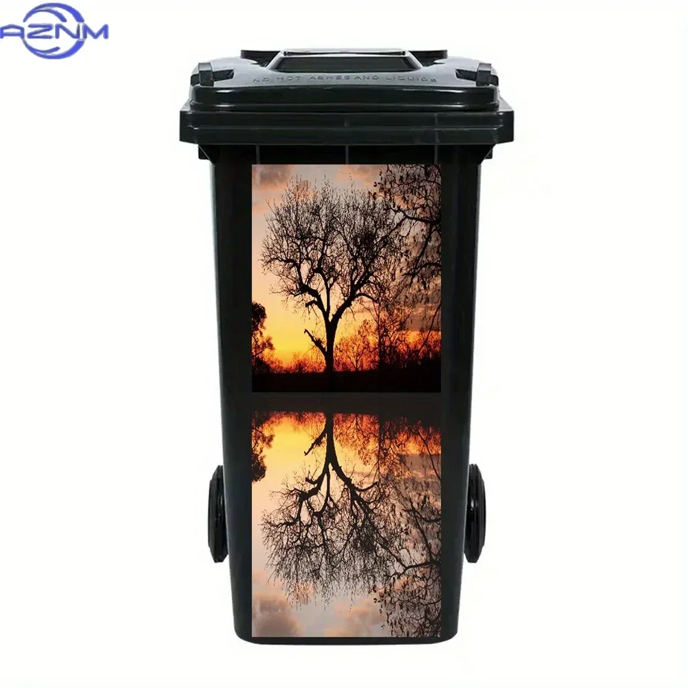 2D 1PC1pc of Stickers Featuring a Sunset And a Dead Tree Reflecting on a Lake, Designed for Use on Trash Cans, Waterproof PVC