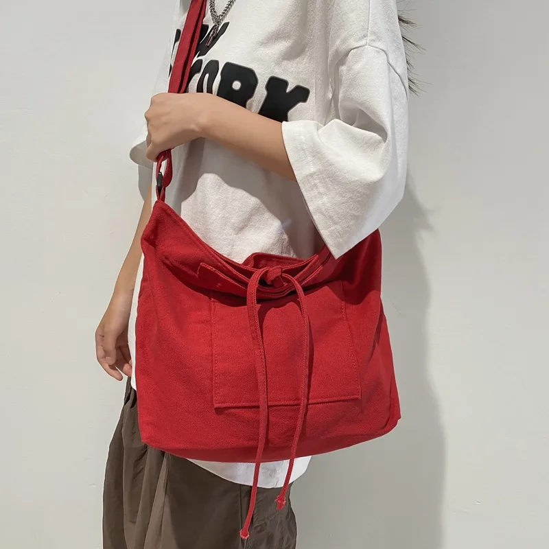 Women's Korean Version Canvas Casual Versatile, Solid Color Shoulder Bag, Simple And Fashionable, Large Capacity Crossbody Bag