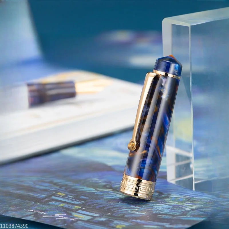 Asvine P20 Resin Blue Fountain Pen Big Sze No.6 Iridium Gold  EF/F/M 0.38/0.5/0.7mm Nib Ink Pen Luxury Office Business Pen Gift