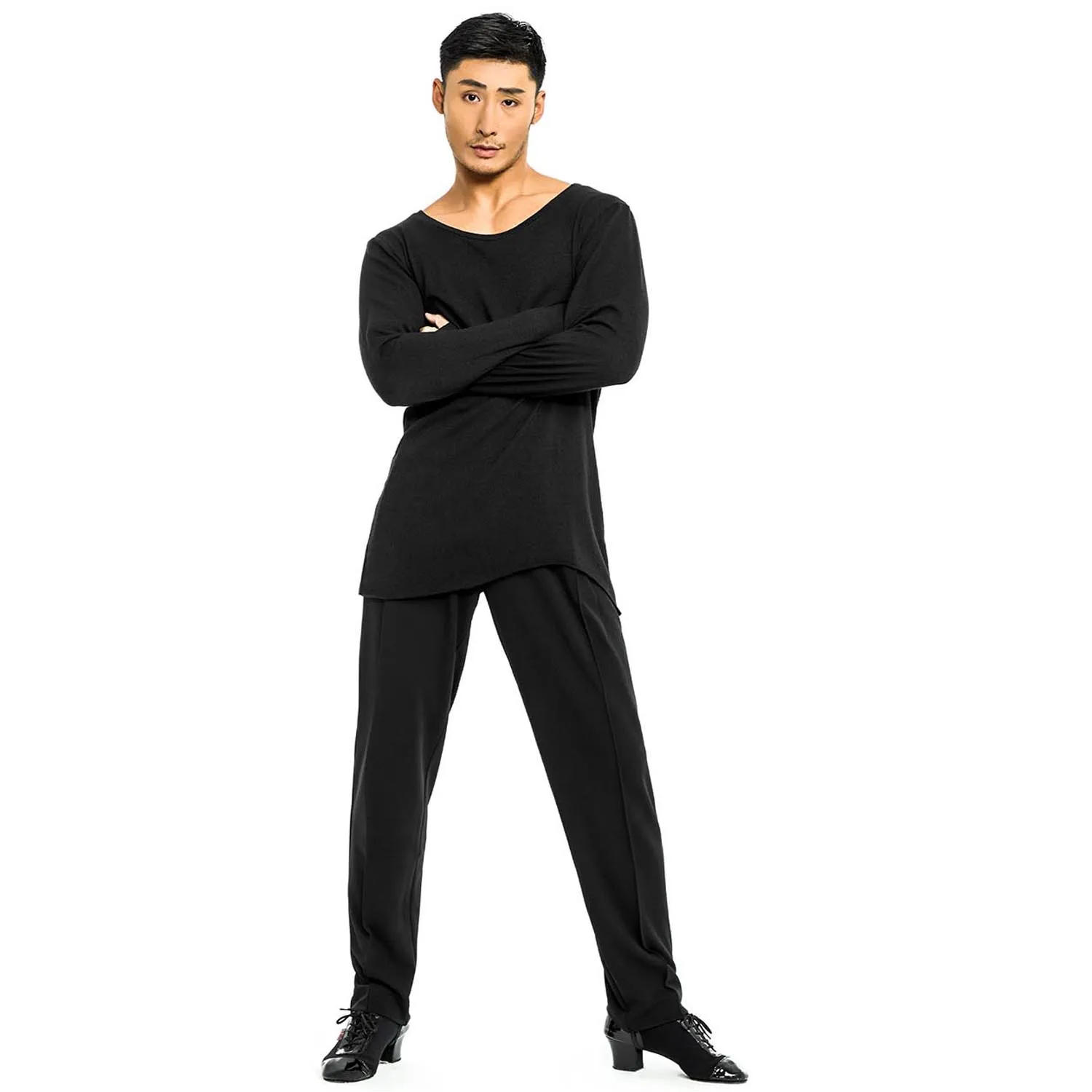 Professional Cotton And Linen Long Sleeved Latin Dance Training Suit Chacha Rumba Tango Adult Latin Dance Tops For Men DN18228