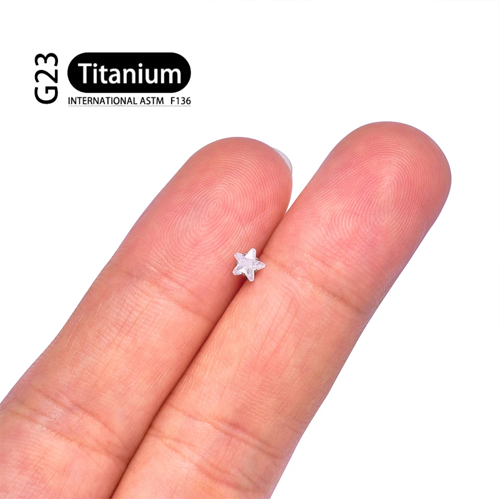 ASTM F136 التيتانيوم 16 جرام الخماسية نجمة تشيكوسلوفاكيا الغضروف اللولب القرط الثالوث تشيكوسلوفاكيا الزنمة مسمار محارة شفة ثقب الشفاه مجوهرات