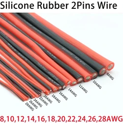 1~10m Soft Silicone Rubber Copper Electric Wire 2Pins Black Red  AWG 8 10 12 14 16 18 20 22 24 26 28 Lamp Light Connector Cable