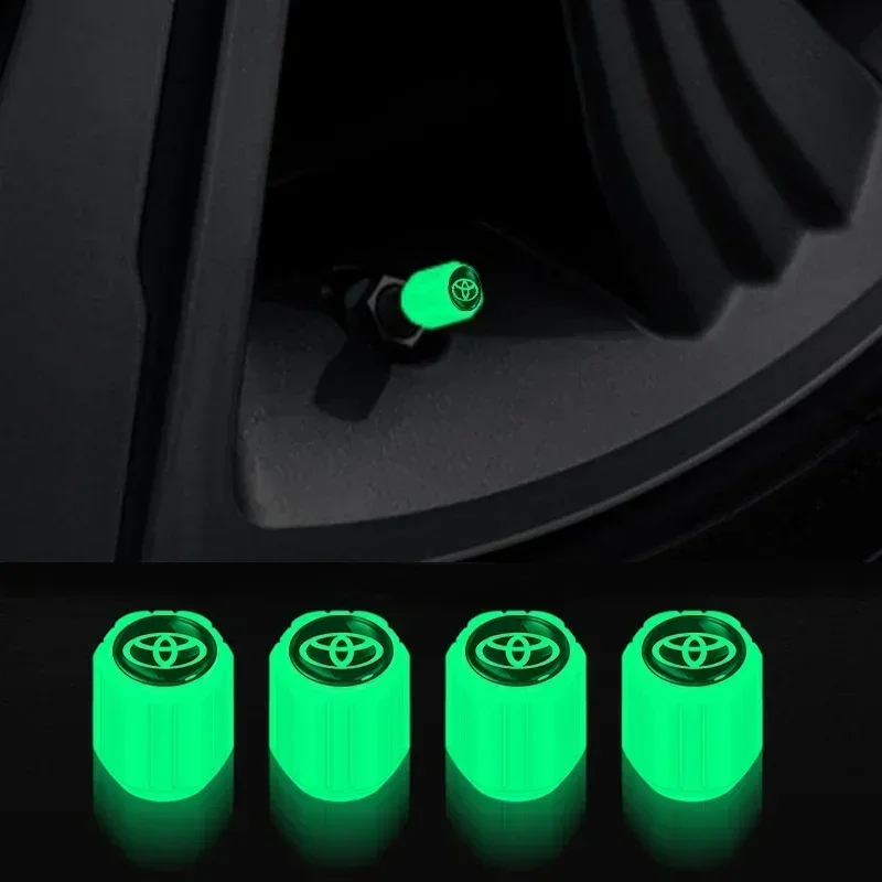 4PCS Luminous Car Tire Valve Cap Fluorescent Night Glowing Decor For Toyota Corolla Yaris Aygo Prius CHR Camry Auris Avensis