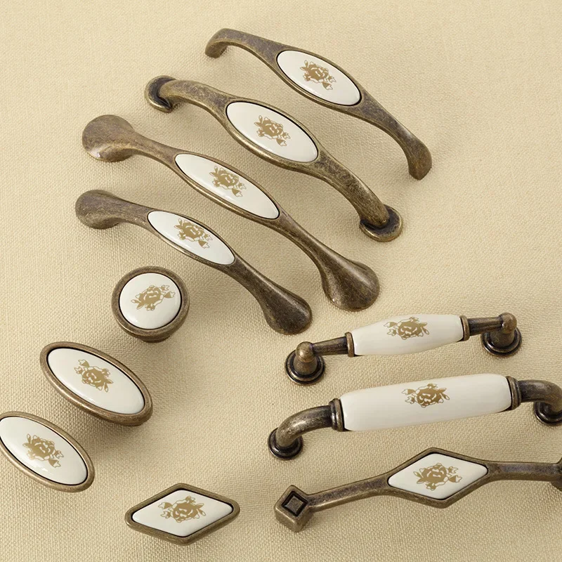 Ceramic Handle European Style Zinc Alloy Modern Minimalist Cabinet Wardrobe Door Children's Round Single Hole Antique Handles