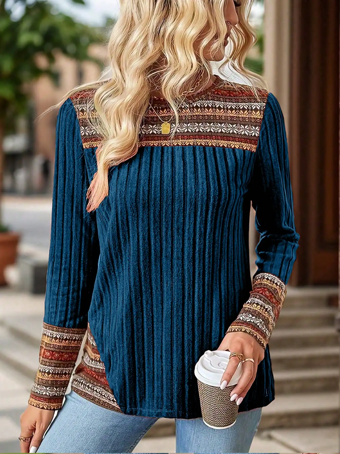 

Plus Size 1XL-5XL Women's Fashionable Round Neck Printed T-shirt Ladies Casual Comfortable Long Sleeved T-shirt