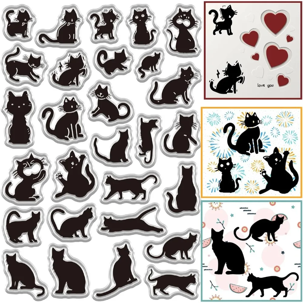 Schwarze Katze, transparente Stempel für DIY Scrapbooking, Katzen-Silikon-Stempelsiegel, transparente Gummistempel für die Kartenherstellung, Fotoalbum