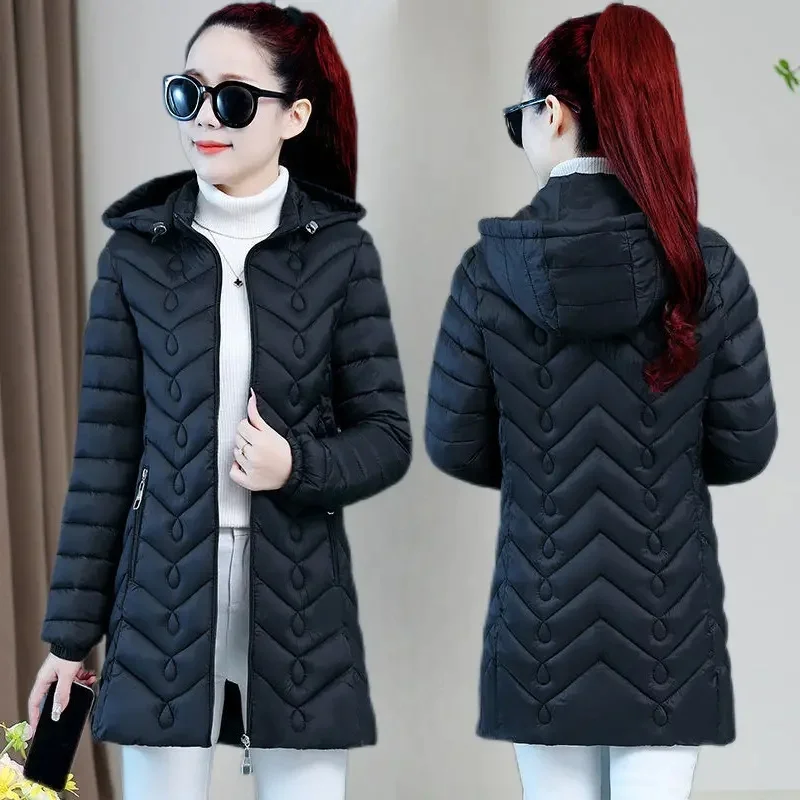 

Long Parkas Female Hooded Winter Jacket 2023 New Korean Thickened Warm Down Cotton Clothes Middle-Aged Women Coat Mother Outwear